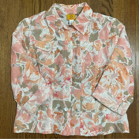 Ruby Rd. Sheer Lightweight Shirt Jacket Peach Gray Size 12 - Picture 1 of 9